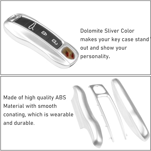 Jaronx Compatible with Porsche Key Fob Cover, Compatible with Porsche Cayenne Panamera Key Fob Cover 2018-2024, Compatible with Carrera Taycan Accessories 2020-2024 (Dolomite Silver-New)