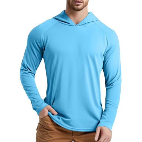 YOSUWOAI T-shirt anti-UV pour homme UPF 50+ - Protection solaire - À manches longues - Avec capuche - Séchage rapide - Pour la pêche, la randonnée,...