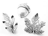 15 pieces Antique Silver FALL LEAVES and ACORN Push Pins, T322AS