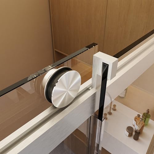Image of Findepot 56-60 inch W x 76 inch H Frameless Single Sliding Glass Shower Doors Soft-Close with Buffer, Reversible Installation and 3 /8 inch(10mm) ANSI Clear Tempered Glass, Brushed Nickel Finish