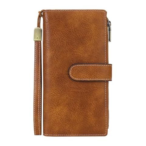 MUXILING Wallet for Women Large Capacity Credit Card Holder Rfid Wallet Women Double Zipper Pocket Ladies Bifold Wristlet Clutch Leather Wallet,Light Brown Cover