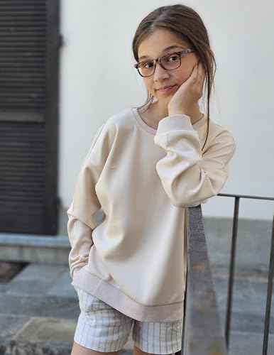 Image of Arshiner Girls Crewneck Sweatshirt Long Sleeve Pullover Tops Drop Shoulder Sweatshirts Side Split