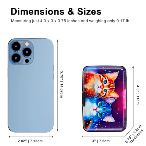 Image of Credit Card Holder Small RFID Blocking Wallet Business Metal Slim Mini Aluminum Hard Case for Women Men, Colorful Cute Cats, small, Minimalist, Compact, American