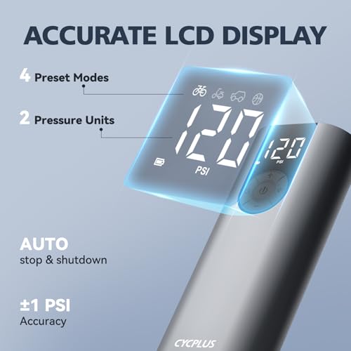 Image of CYCPLUS Tire Inflator Portable Air Compressor, 150 PSI Cordless Air Pump with Digital LCD Screen Pressure Gauge, Electric Pump for Car, Motorcycle, Bicycle and Balls