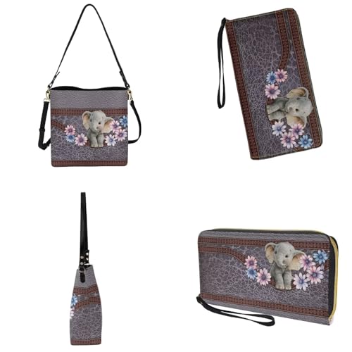 Image of Bucket Crossbody Bag Set for Women Lady, Leather Purse and Wallet Set Large Bucket Bag with Wallet