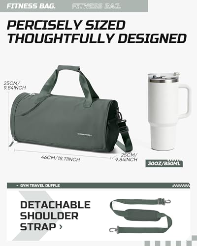 Image of Gym Bag for Women & Men with Wet & Shoe Compartment, Small Duffle Bag for Travel, Sport, Gym, Workout, Overnight, Weekender, Carry-on - Dark Green