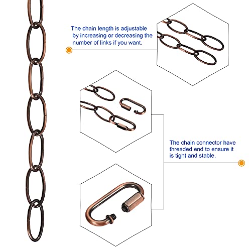 Image of MECCANIXITY Pendant Light Fixture Chains, 3mm Thick 1m Long Chandelier Hanging Links with Chain Connectors, Red Bronze 1 Set