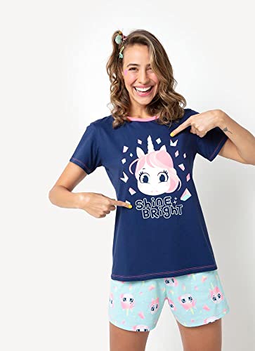 Pijama Curto Feminino Algodão Unicórnio Shine - Brilha no Escuro - Puket