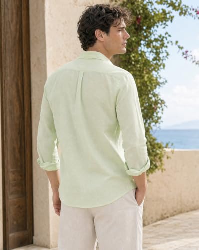 Image of Nobero Breezy Premium Linen Cotton Shirt for Men | Stylish Casual Shirts for Men | Semi Cut Collar | Box Pleat | Curved Hem | Regular Fit | Full Sleeve | S-XXXL