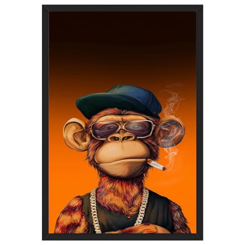 Framed Funky Smoking Monkey Poster Canvas Print Art Modern Whimsical