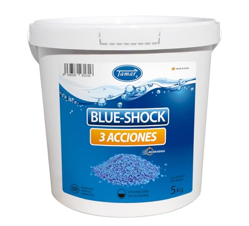 Tamar Blue-Shock Cloro Choque Accion Rapida 3 Acciones, Granulado, Recuperador Agua Piscina deteriorada, Alta solubilidad, Desinfectante, Antialgas y Clarificante 5kg