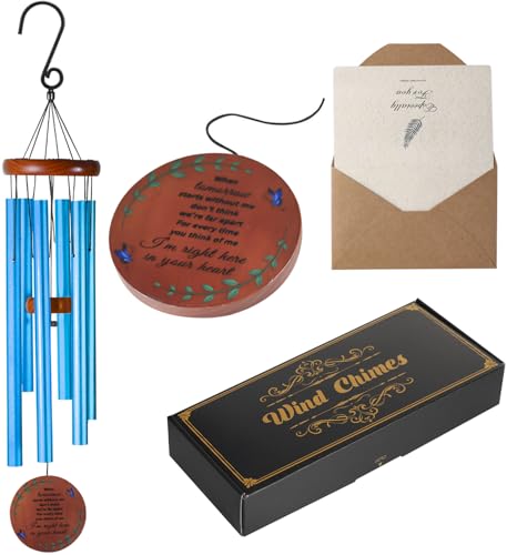 Image of Memorial Wind Chimes for Loss of Loved One - Sympathy Gift for Loss of Dad, Mom, Baby, or Friend - Outdoor Bereavement Wind Chimes, Blue Round Design