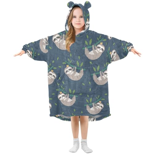 Mnsruu Couverture à capuche pour enfants - Motif paresseux amusants - Surdimensionné - Chaude - En polaire - Pour filles et garçons, Paresseux amusants., 3-6 ans