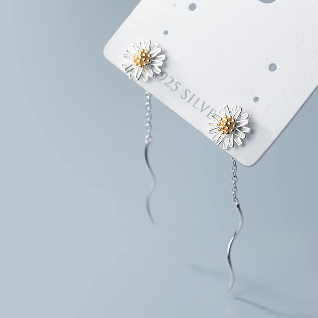 SLUYNZ 925 Sterling Silver Daisy Dangle Earrings Chain for Women Teens Flower Dangle Earrings Threader Tassel - Image 4