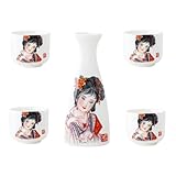 Cabilock Japanisches Sake Satz Keramik Weintopf Haushaltsweintopf Mit 1 Kessel Und 4 Bechern Glatte Oberfläche Geeignet Für Zuhause Und Gaststätten
