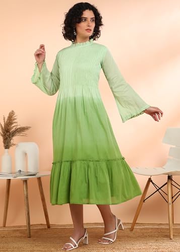 Image of Maaesa Women Embroidered Cotton Flared Dress