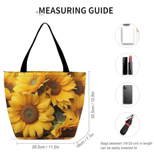 Women Tote Bags with Handles Many Sunflowers Shoulder Bag with Zipper Handbags Shopping Bags Travel Bag Beach Bag Reusable Grocery Bag for Swim Holiday Gift2