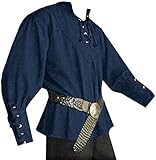 Karlywindow Men's Medieval Lace Up Pirate Shirts Mercenary Scottish Wide Cuff Shirt Halloween Costume Clothing Blue