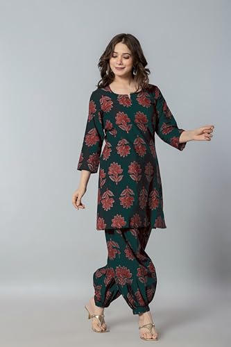 Image of rytras Women Pure Cotton Printed Straight Kurta Set with Palazzo Pants - Ethnic Wear