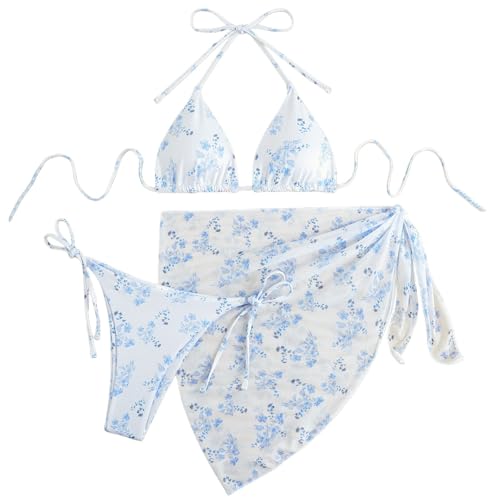 Genérico bvikinis para Mujeres 2026 Bikini Volantes Mujer Bikini Sexy con Estampado de Puntos y Espalda Descubierta para Mujer, Traje de baño Dividido con Biquinis Parte Arriba (Light Blue, S)