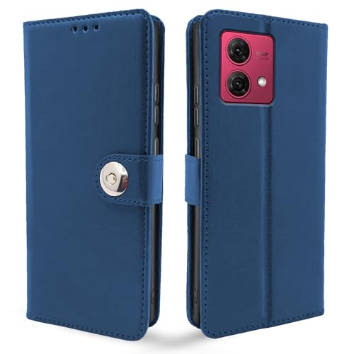 Image of Pikkme Motorola G84 5G Flip Cover Leather Finish | Wallet Stand and Shock Proof | Inside TPU with Card Pockets | Complete Protection Button Flip Case (Blue)