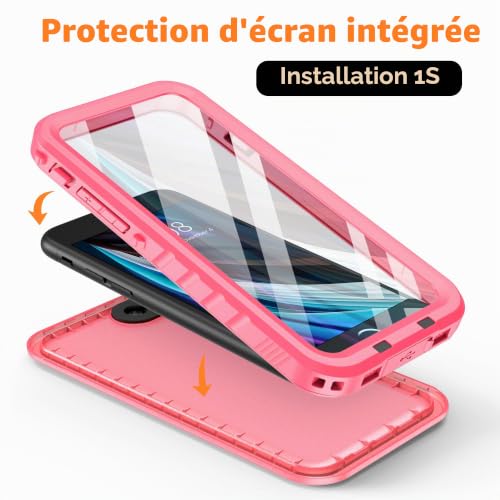 Coque iPhone 8 antichoc et imperméable protection intégrale rose
