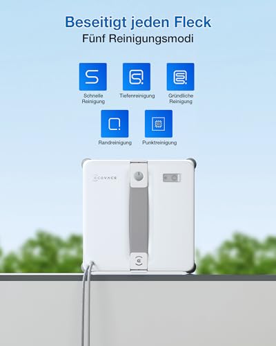 ECOVACS WINBOT Mini 2 Fensterputzroboter mit Eckbürsten & Ultraschallzerstäubung, Ultraschlank & Leicht für Schmale Fenster, Smarte Navigation, 6 App-Modi, 10-Stufiges Sicherheitssystem