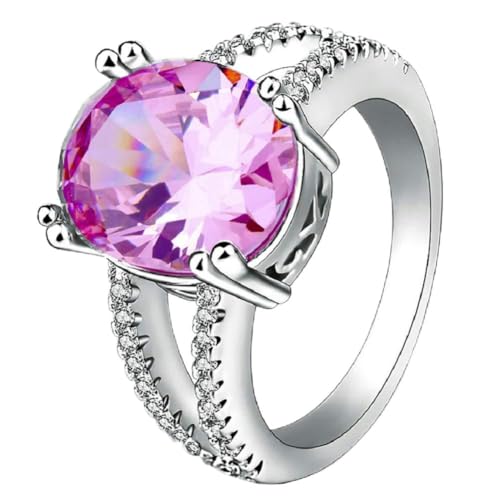 MAIHAO Elegant Pink Tourmaline Rings Crystal Silver Engagement Ring Fashion Jewelry Bridal Wedding Engagement (Size 10)