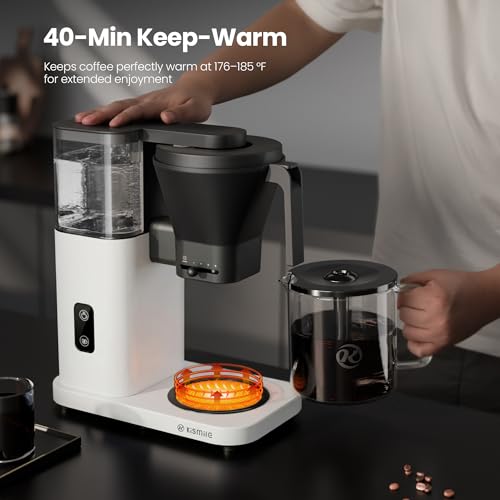 Image of Kismile SCA-Certified 8 Cup Drip Coffee Maker, Pour Over Coffee Machine with 3s Instant Heat 197-205℉, Adjustable Flow Control, Removable Water Tank, Deep Cold Brew & 40 Min Keep Warm (Pearl White)