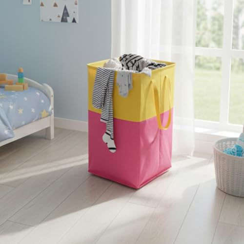 Image of Extra Large Laundry Bag 75 Liter, Foldable Fabric Laundry Basket with Lid & Carry Handles for Clothes Storage (2, pink blue)
