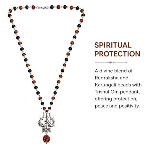 Image of Karungali Rudraksha Mala Original | 7mm 54 Beads with Shiva Trishul OM Damru and 12MM Panchmukhi Rudraksha | Rudraksha Karungali Mala | Karungali Mala with Rudraksha
