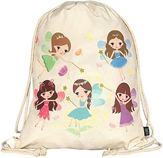 HECKBO kids fairy faires gym drawstring bag - 40x32cm - 12.6" x 15.8" - string bag - kindergarten daycare crèche school football - children kids girl boy backpack, sports bag, fabric bag