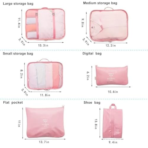 Image of Sprqcart Polyester 7 Set Travel Organizer Bag 3 Packing Cubes + Pouches 1 Toiletry (Pink20 Cm, Cm)