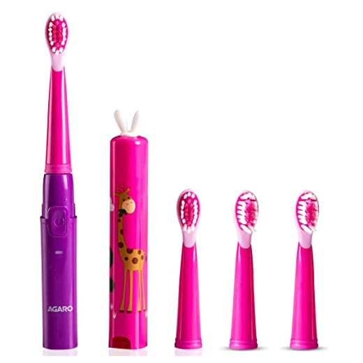 AGARO REX Sonic Electric Kids Toothbrush with 3 Brushing Modes & Rechargeable Battery, Power Tooth brush, (Purple) & AGARO REX Brush Head Refill Set of 2 Pcs (Purple) - Oral Care Combo