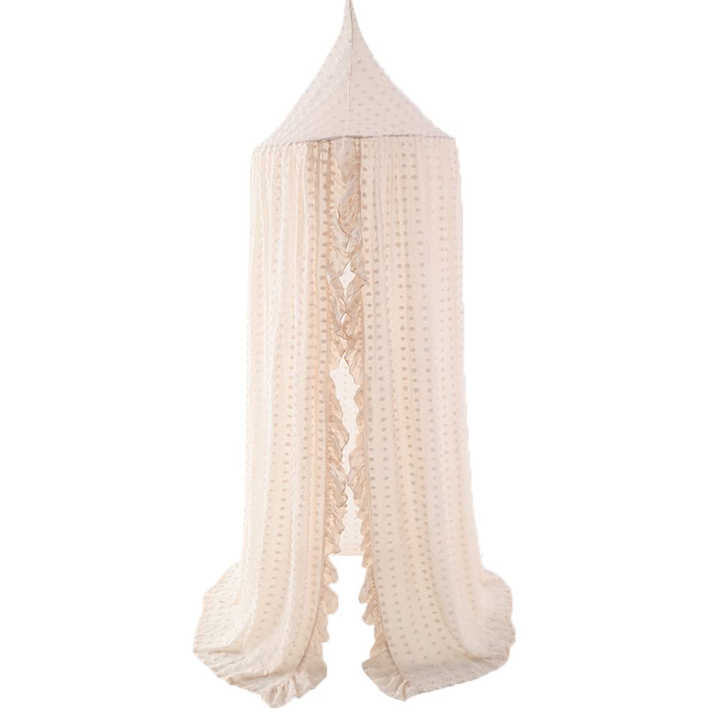 ESUPPORT Bed Canopy Princess Round Dome Bed Netting Cover with Frills Hanging Curtain Play Tent Mosquito Net Reading Nook Decoration
