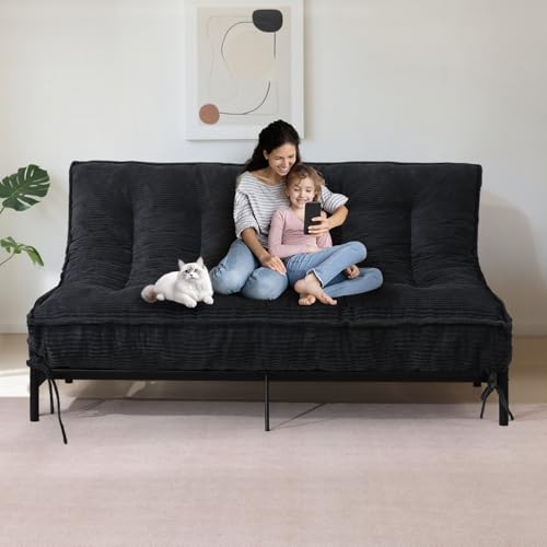 Image of JUIKURY 8 inch Futon Mattress Full Size, Thick Futons Sofa Couch Bed Sleeper Sofa Bed, Floor Mattress for Adults, Roll Up Folding Mattres Shredded Foam Filling, Medium Firm(Frame Not Included)