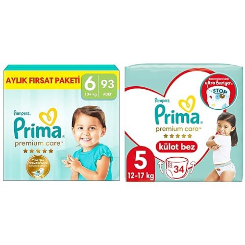 Prima Bebek Bezi Premium Care 6 Beden 93 Adet Junior Aylık Fırsat Paketi & Prima Külot Bebek Bezi Premium Care 5 Beden 34 Adet Junior İkiz Paket