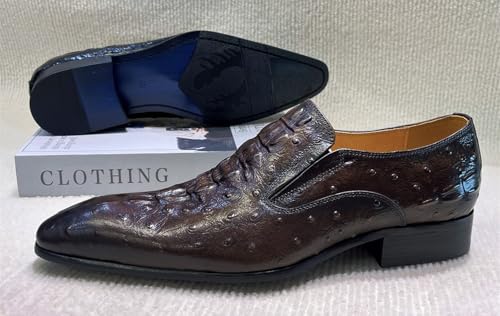 Santimon Men's Genuine Leather Slip-On Dress Penny Loafers, Fashion Ostrich-Embossed Shoes for Busienss & Wedding4