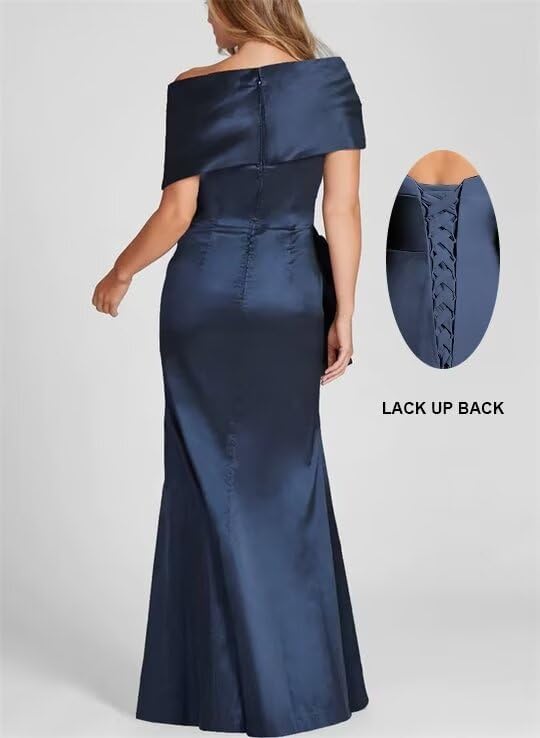 Satin Mother of The Bride Dress for Wedding Off Shoulder Mermaid Formal Evening Gown Ruched Wedding Guest Dress2