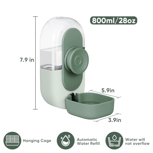 28oz Hanging Automatic Water Dispenser,Rabbit Water Bottle,Bunny Guinea Pig Ferret Water Bowl for Cage,Suitable for Small Animal Puppies(Cage Grid Spacing Over 1.2'') (Green) - Image 5