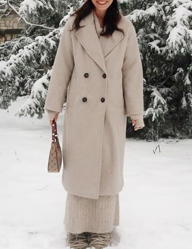 Gihuo Women's Notched Collar Wool Blend Pea Coat Winter Double Breasted Trench Coat Long Oversized Button Down Overcoats2