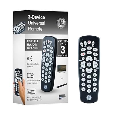 GE Universal Remote Control for Samsung, Vizio, LG, Sony, Sharp, Roku, Apple TV, RCA, Panasonic, Smart TVs, Streaming Players, Blu-ray, DVD, 3-Device, Black, 34456