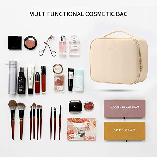 Vlando Cosmetics Bag Organizer Leather Makeup Case Storage For Women Adjustable Dividers Make Up Brushes Case White #TOP5