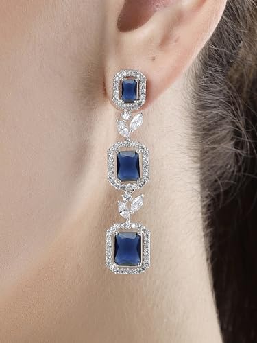 Image of Karatcart Silver Tone Green American Diamond Drop Earrings for Women