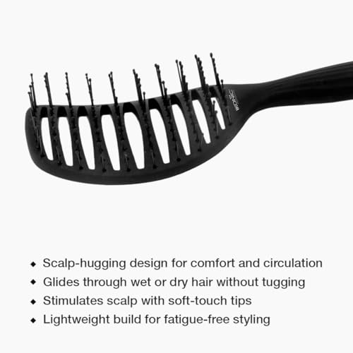 Image of Ikonic Professional Vent Brush, Flexible Head for Speed Drying & Styling, Anti Static, Heat Resistant, Smooth Round Tips for Detangling Wet & Dry Hair, Stimulates Scalp, Frizz Control, Anti Slip Grip