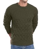 Askdeer Men's Cable Knit Pullover Sweater Long Sleeve Crewneck Sweater Casual Soft Knitted Sweater with Ribbing Edge Army Green