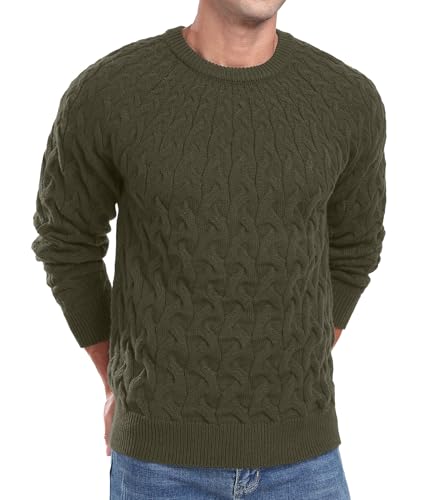 Askdeer Men’s Crewneck Cable Knit Sweater