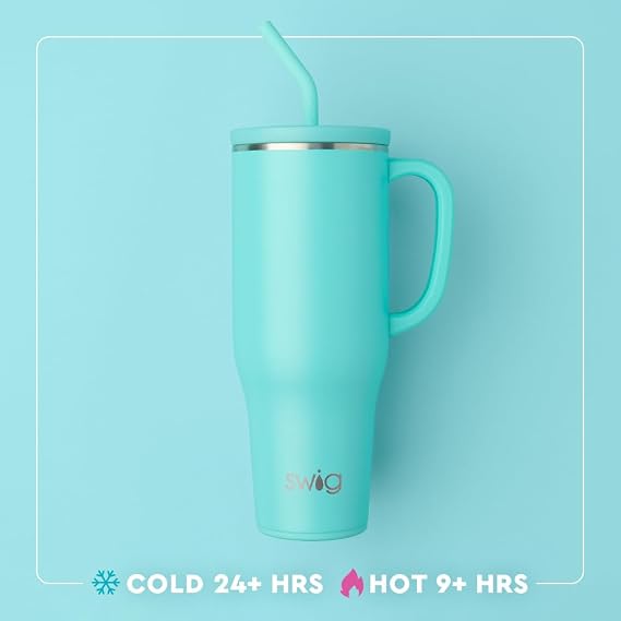 Swig Life Scrub Life Mega Set, 40oz Travel Mug with Handle and Lid and Straw + 32oz Triple Insulated Tumbler with Lid, Stainless Steel, Dishwasher Safe, Cup Holder Friendly Coffee Mugs