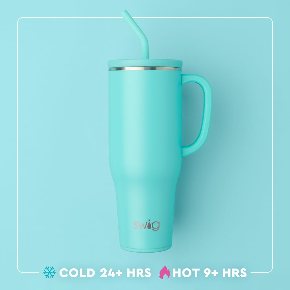 Swiglife 40oz Mega Mug, 40 oz Tumbler with Handle and Straw, Cup Holder Friendly, Dishwasher Safe, Extra Large Lightweight Insulated Tumbler, Stainless Steel (Caliente): SEA SWIRL 40 Ounces