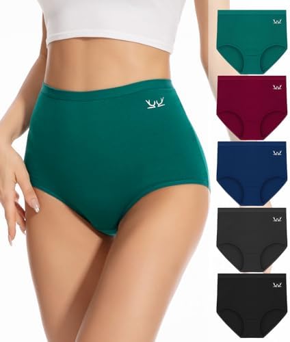 Ruixue Unterhosen Damen Baumwolle, 5er Pack Hohe Taille Unterwäsche Frauen Slips Damen Stretch Panties, Bequeme Slips Damen, Atmungsaktiv Panties